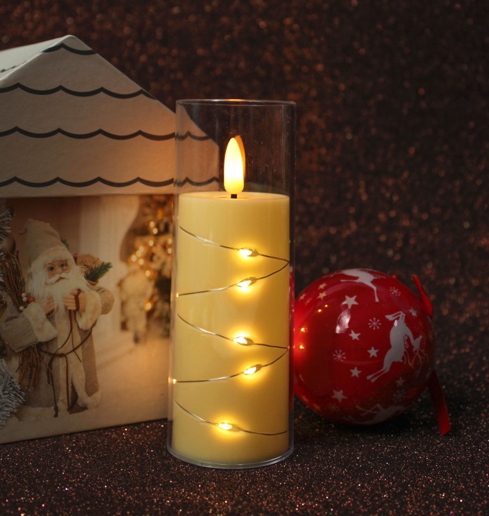 210-LEDLZ/781 Новогодний фонарик свеча с подсветкой 14см 1/12