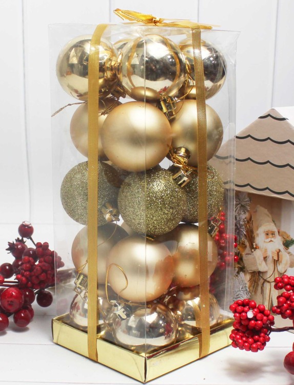 210-501/01 Подарок шары новогодние Золотой микс D 4,5 см шара 20 в упаковке