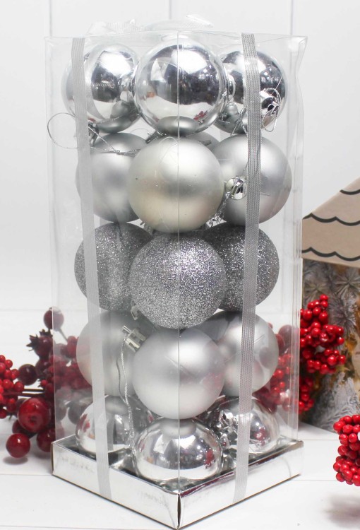 210-501/04 Подарок шары новогодние Серебро микс D 4,5 см шара 20 в упаковке