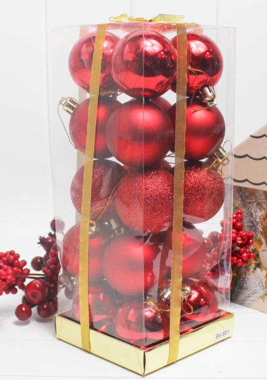 210-501/05 Подарок шары новогодние Красный микс D 4,5 см шара 20 в упаковке